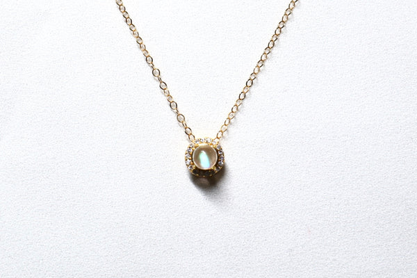 極品迷你月亮石磁扣頸鏈|金色