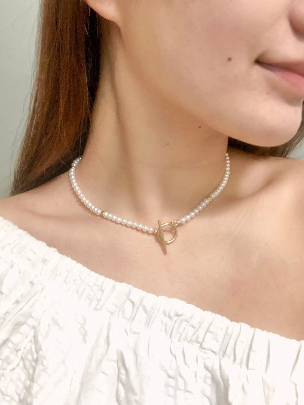 細I O 珍珠頸鏈|14K注金|金色