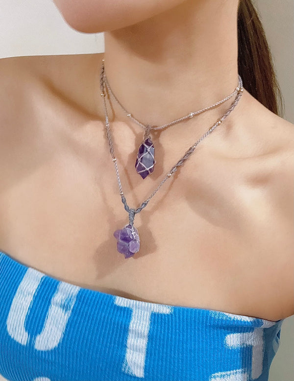 千層紫水晶蠟線頸繩|紫色