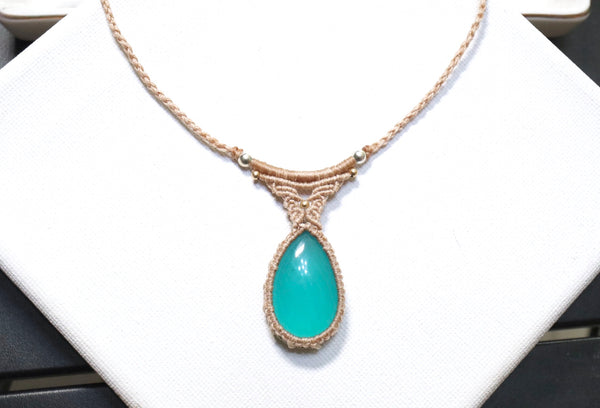 冰種天河石水滴頸鏈|蠟綫x磁扣|卡其色