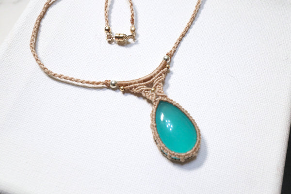 冰種天河石水滴頸鏈|蠟綫x磁扣|卡其色