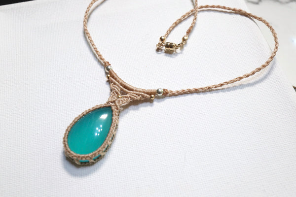 冰種天河石水滴頸鏈|蠟綫x磁扣|卡其色