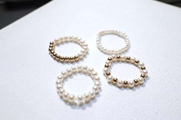 《半》蛋圓珍珠戒指|14K注金|金色