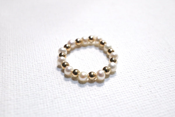 蛋圓點·綴珍珠戒指|14K注金|金色