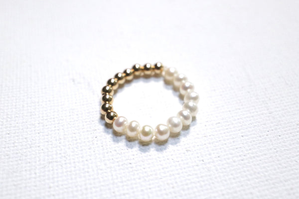 《半》蛋圓珍珠戒指|14K注金|金色