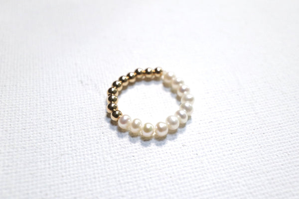 《半》蛋圓珍珠戒指|14K注金|金色