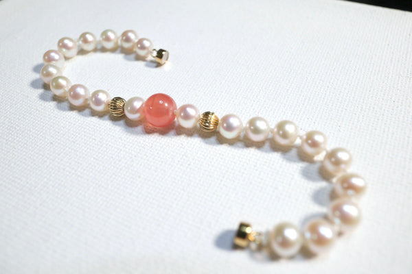 高品質紅紋石極光珍珠點·綴手鏈|14K注金|金色