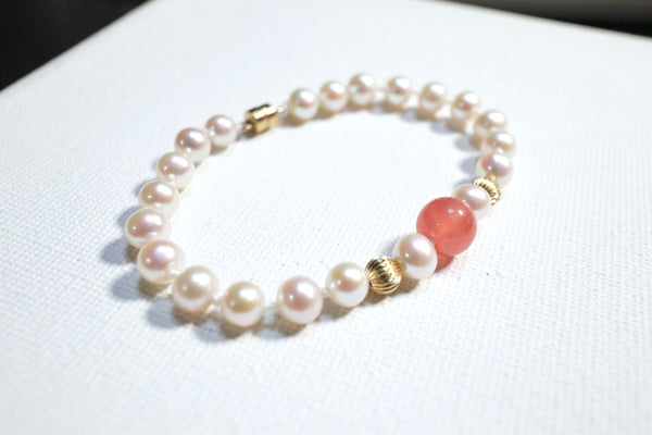 高品質紅紋石極光珍珠點·綴手鏈|14K注金|金色