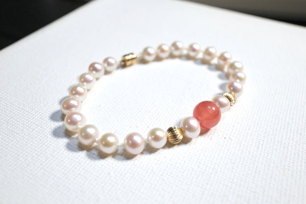 高品質紅紋石極光珍珠點·綴手鏈|14K注金|金色