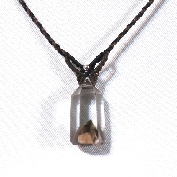 六角柱金字塔彩幽靈蠟線編織頸繩|啡色X黑色