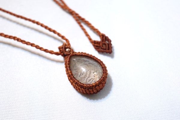 高品質小樹水晶蠟線編織頸繩|茶橙色