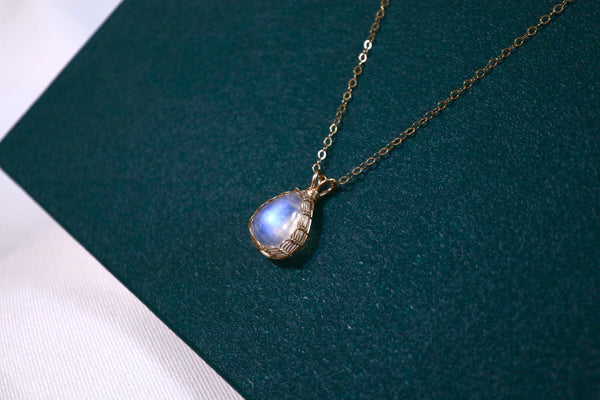 月亮石水滴經典編織頸鏈|14K注金|金色