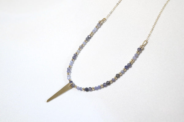 坦桑石堇青石點.綴頸鏈|14K注金|金色