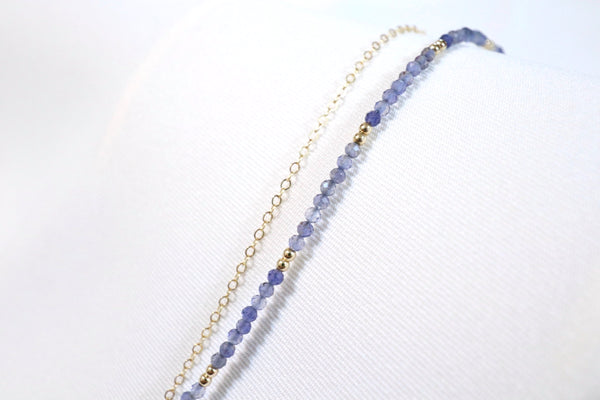 堇青石雙珠雙鏈手鏈|14K注金|金色