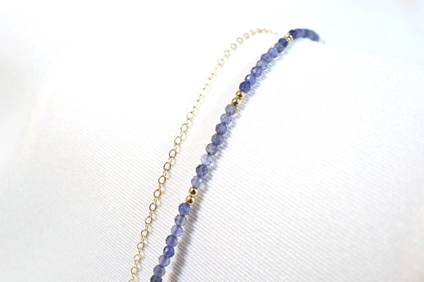 堇青石雙珠雙鏈手鏈|14K注金|金色