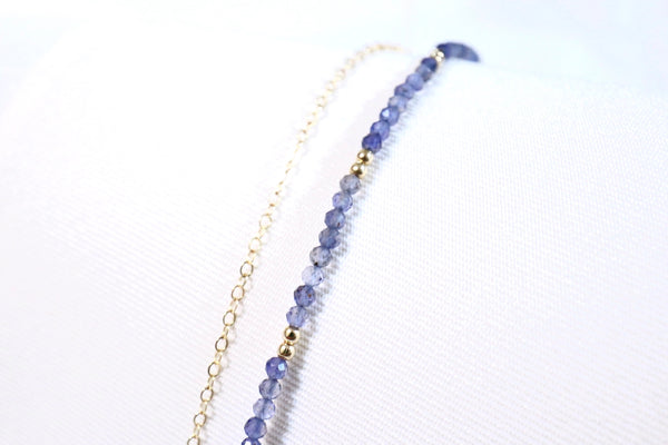 堇青石雙珠雙鏈手鏈|14K注金|金色