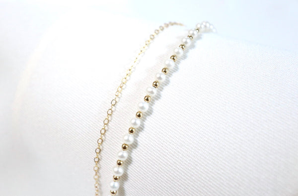 高品質珍珠點·綴雙珠雙鏈手鏈|14K注金|金色