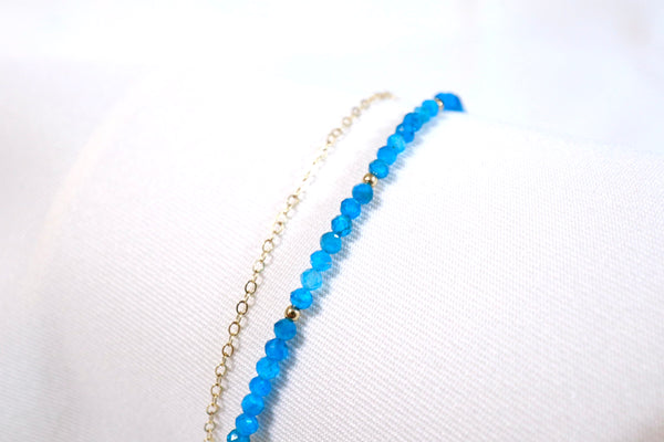 藍磷灰雙鏈手鏈|14K注金|金色