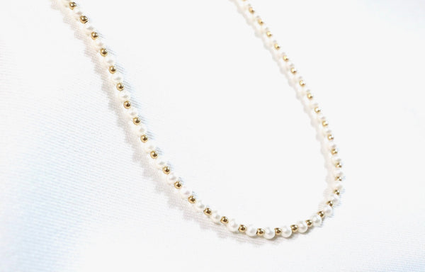 高品質點.綴細珍珠鎖骨頸鏈|14K注金|金色