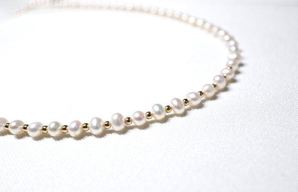 點.綴珍珠頸鏈|14K注金|金色