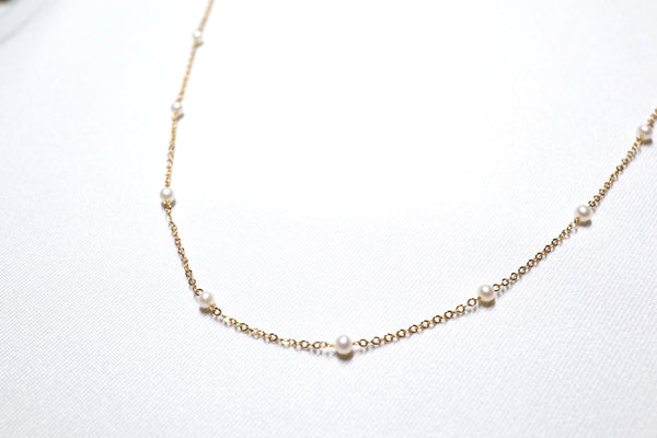 滿天星正圓細珍珠頸鏈|14K注金|金色