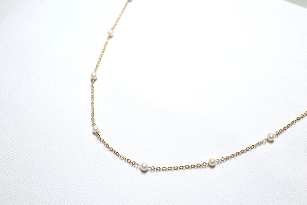 滿天星正圓細珍珠頸鏈|14K注金|金色