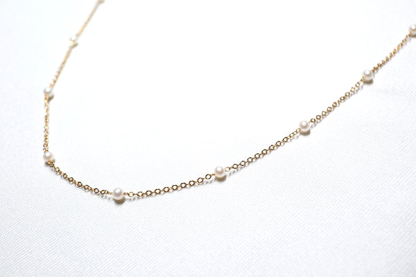 滿天星正圓細珍珠頸鏈|14K注金|金色