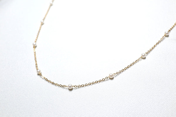 滿天星正圓細珍珠頸鏈|14K注金|金色