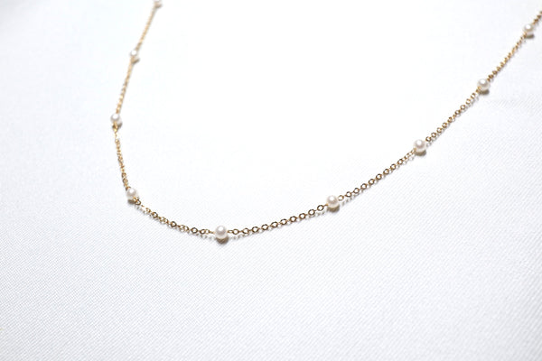 滿天星正圓細珍珠頸鏈|14K注金|金色