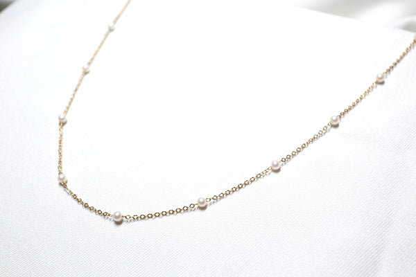 滿天星正圓細珍珠頸鏈|14K注金|金色