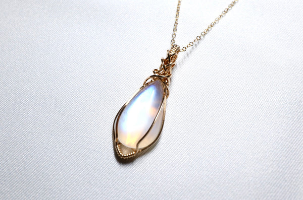 極品月亮石交織項鏈|14K注金|金色