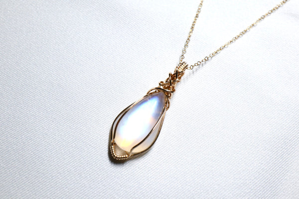 極品月亮石交織項鏈|14K注金|金色