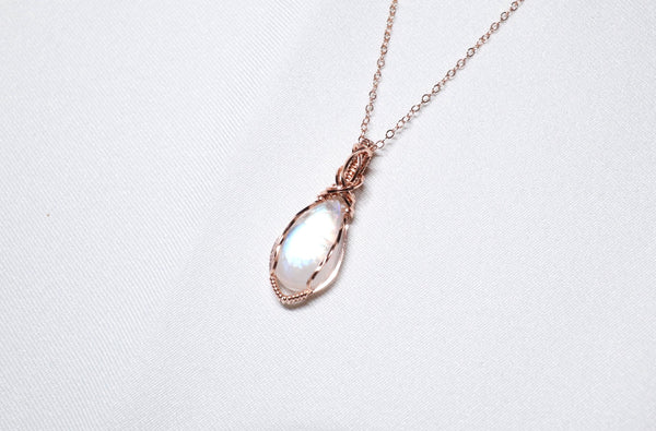 月亮石星雲項鏈|14K注金|玫瑰金