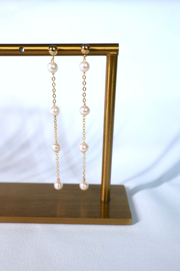 高品質正圓珍珠滿天星耳環|14K注金|金色