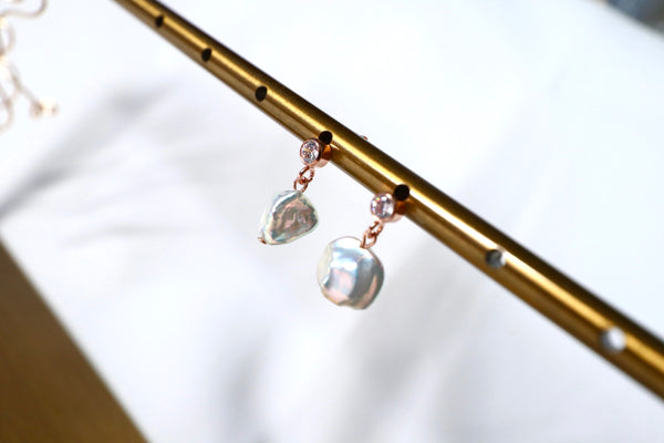 幻彩光南瓜珍珠鋯石耳環|14K注金|玫瑰金