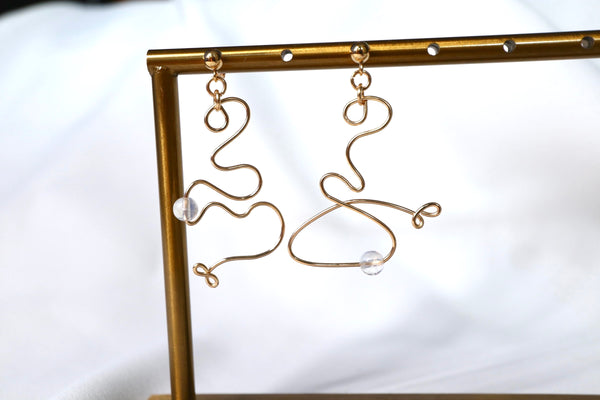 《女》月亮石流線耳環|14K注金