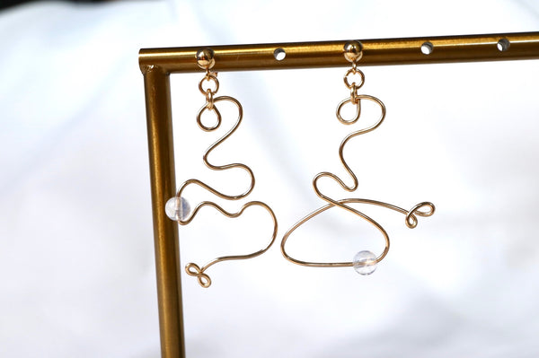 《女》月亮石流線耳環|14K注金