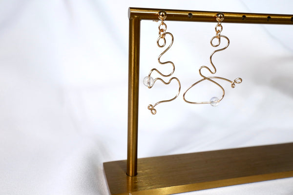 《女》月亮石流線耳環|14K注金