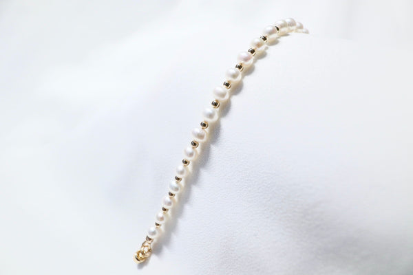 點.綴珍珠手鏈|14K注金|金色