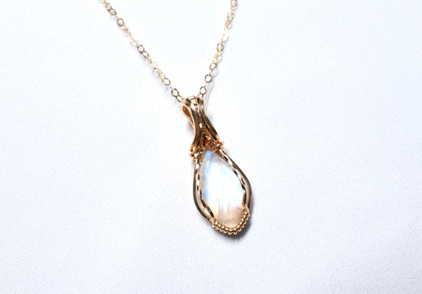 高品質月亮石零棱項鏈|14K注金|金色