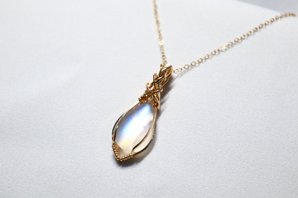 極品月亮石交織項鏈|14K注金|金色