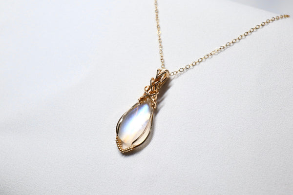 極品月亮石交織項鏈|14K注金|金色