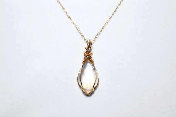 極品月亮石交織項鏈|14K注金|金色