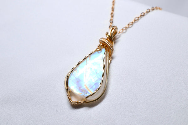 罕有大月亮石紫牽項鏈|14K注金|金色