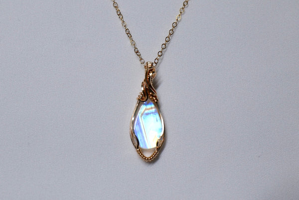 雙面強彩光月亮石雙月項鏈|14K注金|金色