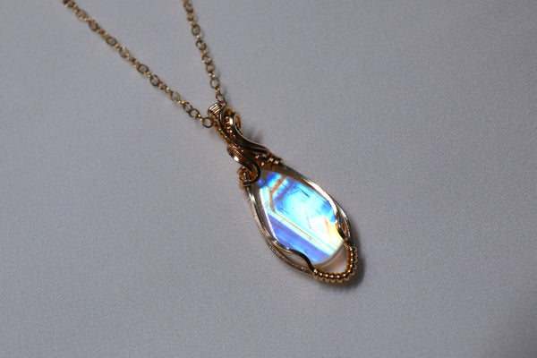 雙面強彩光月亮石雙月項鏈|14K注金|金色