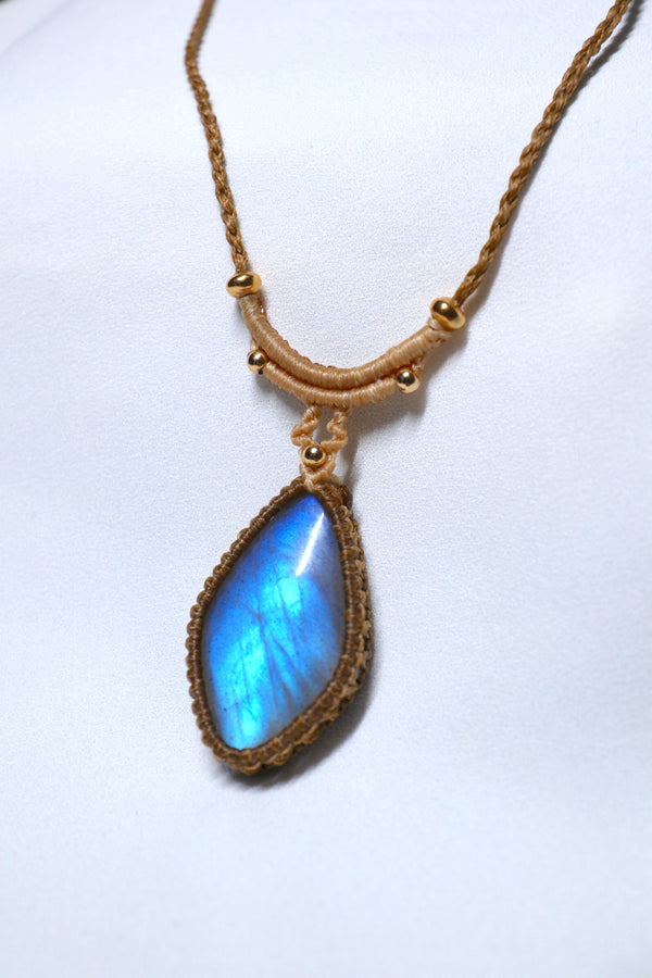 藍光拉長石蠟線編織頸繩|卡其色X啡色