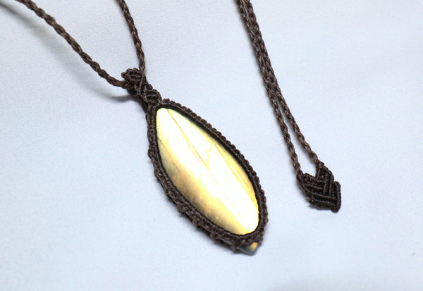 黃光拉長石蠟線編織頸繩|啡色