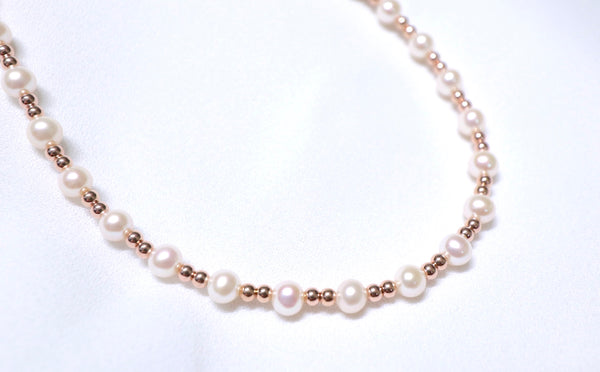 高品質雙珠點.綴珍珠頸鏈|14K注金|玫瑰金色