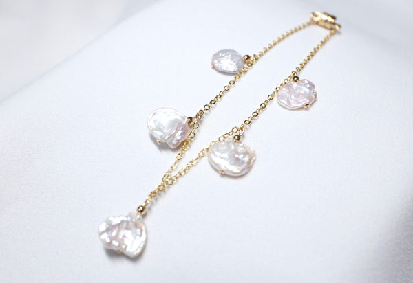 花瓣巴洛克珍珠手鏈|14K注金|金色